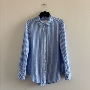 Lola River Top Button Up Blue White Stripe Linen Roll Tab Women S Preppy Coastal